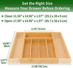 VaeFae Bamboo Drawer Organizer, Expandable Silverware Drawer Organizer, Cutlery Tray with Dividers for Kitchen Utensils, Medium