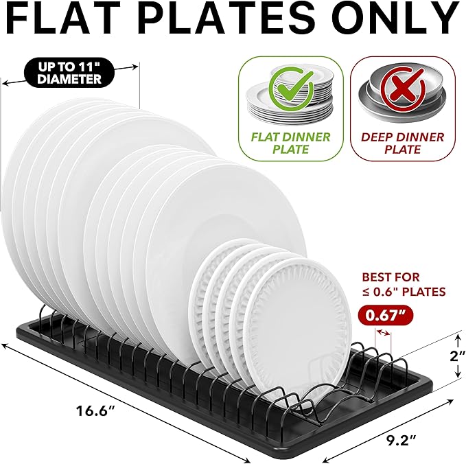 Simple Houseware Plate Drying Rack with Drainboard, Black
