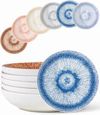 Yeacccng Pasta Bowls Set of 6, 8.7 Inch 39 Oz Colorful Reactive Glaze Ceramic Bowls, Modern Farmhouse Style, Lead-Free Cadmium-Free, Dishwasher Microwave Oven Safe, Scratch-Resistan (6 Colorful)