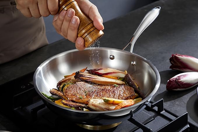 5-Ply 10 Pcs Stainless Steel Cookware Set, Pots and Pans Set with Glass Lids, Frying Pans, Saucepans, Saute Pan and Stock Pot, Compatible with All Cooktops, PTFE, PFAS and PFOA Free