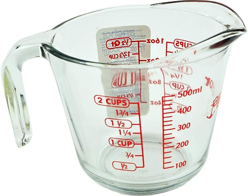Anchor Hocking 2 Cup (16 Ounce) Glass Measuring Cup, clear glass with red lettering (Anc-9439)