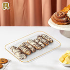 3 Pack Plastic Serving Trays for Party - Gold Serving Tray 8 x 11 Inch - Heavy Duty Dessert Trays for Food - Rectangular Party Serving Trays for Entertaining - Clear Cookie Platters