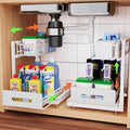 2 Pack Under Sink Organizer, Pull Out Cabinet Organizer 2 Tier Slide Out Sink Basket Drawer Sink Shelf Cabinet Storage Shelves ,Adjustable L Shape Counter Organization for Kitchen Bathroom , White