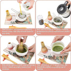 8 Pack Matcha Whisk Set, Japanese Matcha Tea Set, Ceramic Mixing Bowl with Spout, Bamboo Measuring Spoon and Scoop Stand, Towel, Whisk Holder, Stainless Sifter, Gift for Beginner, Tea Ceremony