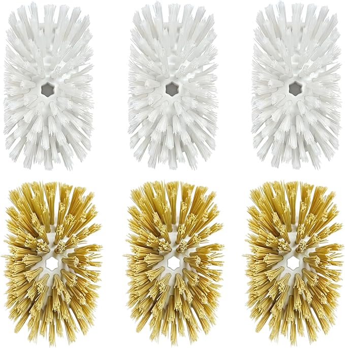 Dish Brush Refill Head for OXO Soap Dispensing Dish Brush, Dishwashing Brush Head Replacement, 3 Pack Khaki+ 3 Pack White