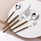 20-Piece Silverware Set with Cake Fork, Stainless Steel Flatware Cutlery Set for 4, Tableware Eating Utensils Set with Wooden effect Handle, Include Knife Fork Spoon, Mirror Finish, Dishwasher Safe