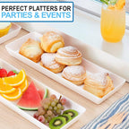US Acrylic White Plastic Serving Trays (Set of 4) 15” x 5” | Narrow Unbreakable Reusable Rectangular Party Platters | Serve Appetizers, Fruit, Veggies, & Desserts | BPA-Free & Made in USA