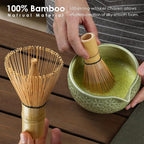 7Pcs Matcha Whisk Set, Matcha Set Whisk and Bowl,Bamboo Scoop, Scoop Rest, Sifter and Tea Towel, Matcha Kit W/Carved Cherry Blossm Pattern for Matcha Lovers (Sakura Green)