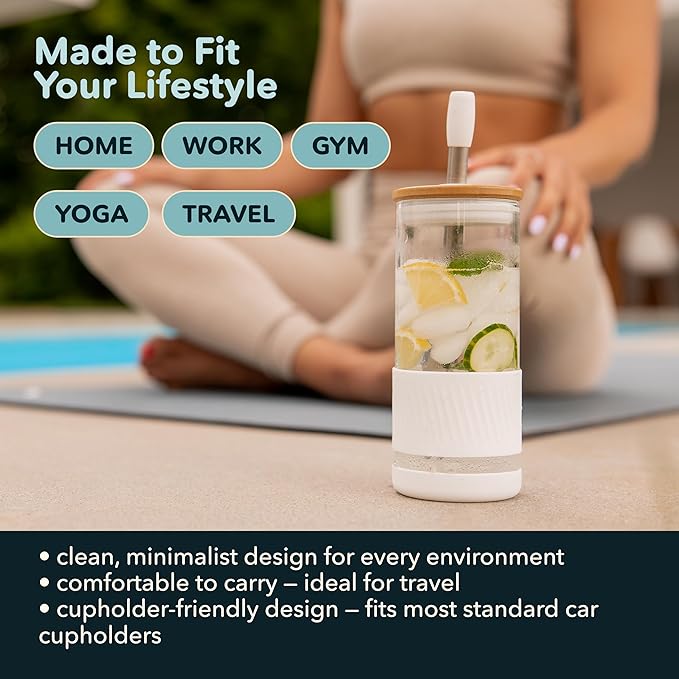 Pandaloo® Glass Cups With Lids and Straws -20 Fl Oz- Perfect Size Iced Coffee Cup - Smoothie Cup With Bamboo Lid and On the go Lid - Glass Tumbler (2 Count (Pack of 1), Peach Fuzz-Lilac Rhapsody)