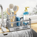 Kitsure Sponge Holder for Kitchen Sink - Rustproof Stainless Steel Sink Caddy Organization and Storage Essentials with High Brush Holder, Home Decor Accessories, 7.9" x 3.7" x 6.2", Silver