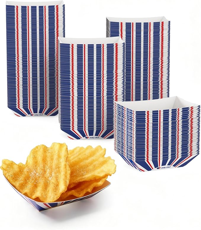 JOLLY CHEF 250 Pack 1/4 Lb Paper Food Trays, Mini Disposable Food Boat for Gameday, Small Paper Food Serving Boats for Snack Dessert Taco Nacho