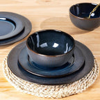 GBHOME Ceramic Dinnerware Sets,12 pcs Embossed Elegant Stoneware Plates and Bowls Sets, Housewarming Wedding Gift | Dishwasher & Microwave Safe | Dishes Set Service for 6