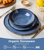 GBHOME Stoneware Dinnerware Sets for 8, 24 Pieces Rustic Ceramic Plates and Bowls Set, Handmade Reactive Glaze Plate Sets, Highly Chip Resistant Dishes, Microwave & Dishwasher Safe, Sea Blue