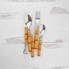 Cambridge Silverware Set, Plastic Bamboo-Shaped Handle 20-Piece Flatware Set, 18/0 Stainless Steel, Service For 4, Dishwasher Safe, Knife Spoons and Forks sets, Plastic Handles (Silver, 20 Piece)