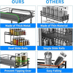RCHYFEED Spice Rack, 2 Tier Pull out Cabinet Spice Organizer, Height Adjustable Slides out Ultra-smooth Racks for Spice Organization, Seasoning Organizer for Inside Cabinets(7.5" Wx10.5 Dx9.5 H)