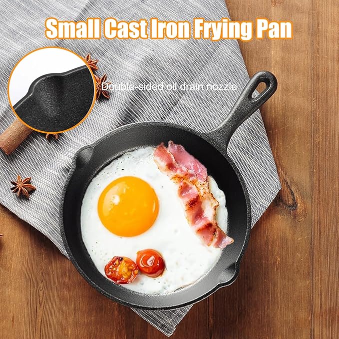 4 Inch Mini Cast Iron Skillet, Small Frying Pan Non Stick Mini Black Egg Pan Small Iron Plate Omelette Pan Suitable For Indoor and Outdoor Use Family Use(S)