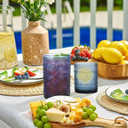 Blue Hobnail Drinking Glasses Set of 8, 15 oz Vintage Highball Glassess & 12 oz Cocktail Glasses, Drinkware Kitchen Glasses for Cocktail, Iced Coffee, Beer, Ice Tea, Wine, Whiskey, Water