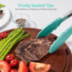 Heat Resistant Silicone Kitchen Tong: U-Taste 16 inch Extra Long Large 480ºF Hot Proof Cooking Tong with Sturdy Non Stick Rubber Tips & Non Slip Silicon Coated Steel Handle for Grilling BBQ (Aqua Sky)