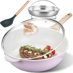 AOSION 12 Inch Nonstick Ceramic Deep Frying Pan Skille with Lid,5.5QT Sauté Pan for Cooking with Steam Rack,Healthy Large Skillet,Stay Cool Handle, Induction Compatible, PFOA & PFAS Free. (PURPLE)