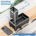 Kitchen Sink Caddy with Stainless Steel Towel Holder, Handy Sponge Holder for Kitchen Sink with Extending Drain Spout, No-Tool Assembly Space Saver for sink Countertop Accessories(Black)