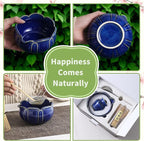 Matcha Whisk Set, Ceramic Matcha Set 8 Pcs, Matcha Kit Set Includes Matcha Bowl, Matcha Whisk and Holder, Bamboo Scoop and Rest, Sifter and Tea Towel, Ideal Gift for Family/Friend (Navy Blue)