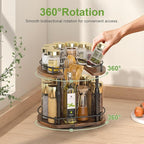 Lazy Susan Spice Rack Organizer For Cabinet With Adjustable Height, 12 inch Rotating Countertop Seasoning Organizer For Tall Bottle, 2-Tier Spining Turntable Spice Holder For Pantry