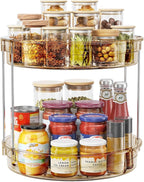 LAMU 12inch 2 Tier Lazy Susan Turntable Organizer Rotating Spice Rack Organization for Cabinet, Kitchen, Pantry, Countertop, Bathroom, Vanity, Medicine Cabinet Organizer, Amber