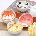 6 PCS Ceramic Rice Bowls, Cute Cartoon Small Dessert Bowl, Cereal Bowls Serving Bowl Gift Set, for Oatmeal, Ice Cream, Salads, Soups