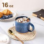 GBhome 16OZ Stackable Coffee Mugs, Ceramic Coffee Mugs with Texture Patterns for Man,Woman,Dad,Mom, Modern Coffee Mugs Set of 4 for Latte/Cappuccino/Cocoa. Dishwasher&Microwave Safe