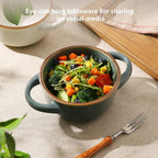 MONITO Ceramic Salad Bowl with Handles, 16 oz French Onion Soup Bowls, Ceramic Soup Bowls for Cereal, Pasta, Chilli, Beef Stew, Stackable Serving Bowl Set of 4 (16 OZ)