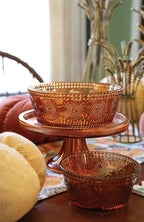 Boston International Vintage-Inspired Glass Serving Bowl with Embossed Floral Pattern for Salad Snacks Dinner, Small 4.75" x 2.25", Umber Codi