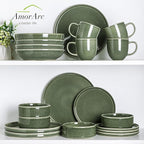 AmorArc Ceramic Dinnerware Sets, Handmade Reactive Glaze Stoneware Plates and Bowls Sets,Highly Chip and Crack Resistant | Dishwasher & Microwave Safe Dishes Set, Service for 8 (24pc)