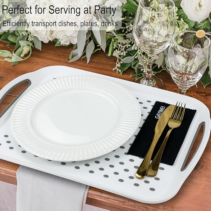 Large Anti-Slip Serving Tray with Handles, Dual Rubber Grippy Lap Food Trays for Eating, Dinning, Breakfast, on Couch/TV, Black - Set of 2