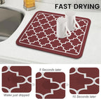 WISELIFE Dish Drying Mat Super Absorbent Drying Mat Large Dish Drying Mats for Kitchen Counter Easy Clean Dish Mat Kitchen Drying Mat15"x 18" Stylish Red