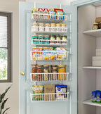 Over The Door Pantry Organizer, Pantry Organization and Storage, 6-Tier Deep Baskets Hanging Heavy-Duty Metal, Wall Spice Rack Seasoning Shelves for Home & Kitchen, Laundry Room Bathroom, White
