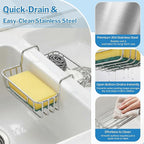 2 Pack Stainless Steel Sponge Holder for Kitchen Sink, Double Sided Sink Caddy Sponge Holder for Brush, Soap, Towel - Rustproof Hanging Organizer for Kitchen Double Basin, Top Width 1.93"