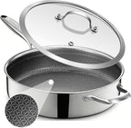 LOLYKITCH 12 Inch Deep Frying Pan with Lid, Nonstick 5QT Tri-Ply Stainless Steel Sauté Pan with Ceramic Coating, PFOA & PFOS Free, Induction Cooking Skillet, Dishwasher and Oven Safe