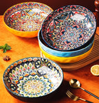 Boho Large Serving Bowls, 10.2 Inch Fruit Salad Bowls, Decorative Serving Dishes for Entertaining, 80 OZ Pasta Bowls Set of 2, Vibrant Colorful Soup Bowls for Party, Home Decor, Bohemian Style Gift
