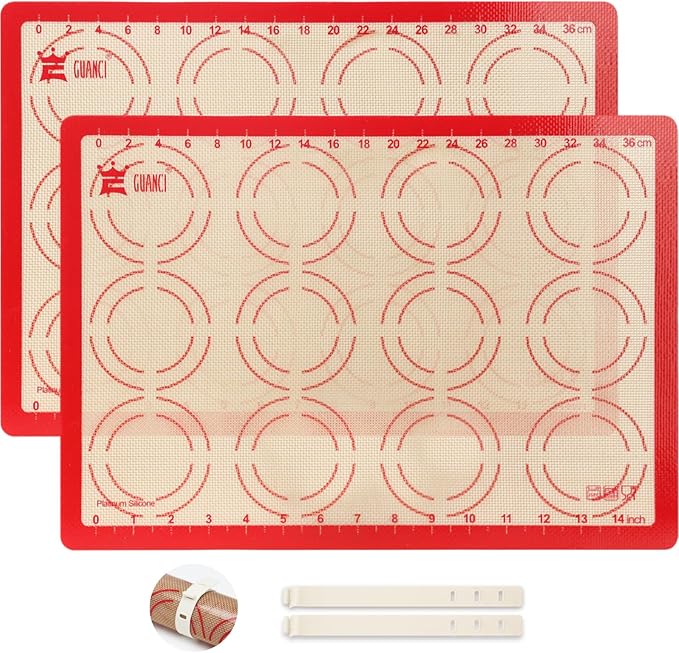 Silicone Baking Mat Set, GUANCI Grade Food Baking mats Non-Stick Reusable Pizza Bakeware Mat for Making Macaroon, Pizza, Cookie, Pastry, Bread, Brown (2PCS-RD)