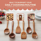 6-Piece Wooden Spoons for Cooking – Smooth Polished Teak Wood Utensils – Soft Comfort-Grip Cooking Wood Spoons Non-Stick Safe Easy to Clean Heat Resistant Set