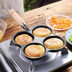 Cast Iron 4-Cup Egg Pan, Small Omelette Pan with Turner & Oil Brush, Breakfast Pan for Eggs Pancakes Sandwiches Burgers, Suitable for Gas Stove & Induction, Naturally Nonstick with Seasoning, 6.6inch