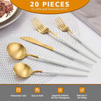 Matte White Gold Silverware Set, Oliviola 20-Piece Stainless Steel Flatware Cutlery Set Service for 4, Satin Finish Kitchen Utensil Set, Dishwasher Safe