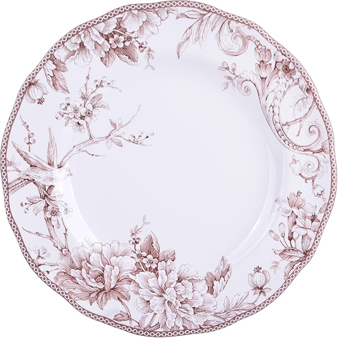 222 Fifth Adelaide Brown on White 12-Piece Dinnerware Set – Service for 4, Big Dinner Plates and Bowls Sets,Durable Porcelain, Microwave and Dishwasher Safe, for Everyday Dining & Entertainment