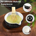 Matcha Whisk Set Matcha Kit - 7 Pcs Japanese Tea Set Includes Matcha Bowl with Spout,Bamboo Whisk with Ceramic Holder,Bamboo Scoop and Rest,Sifter,Tea Towel, for Ceremony Matcha Lovers Gift,Black