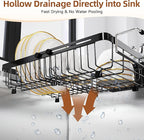 romision Expandable Dish Drying Rack Over The Sink Small Metal Stainless Steel Plate Holder for Compact Kitchen, Space Saving Modern Black Hanging Drainer