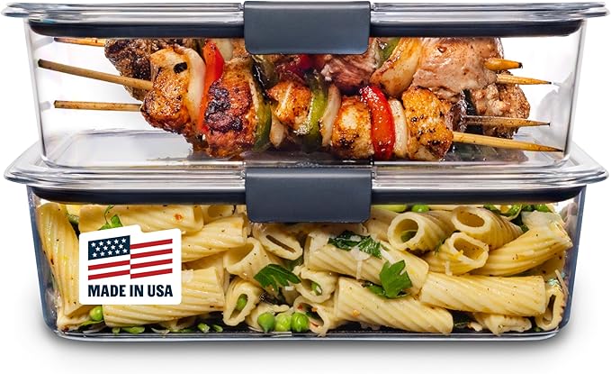 Rubbermaid Brilliance BPA-Free Food Storage Containers with Lids, Airtight Clear Set of 2 (9.6 Cup), Ideal for Lunch, Meal Prep, and Leftovers