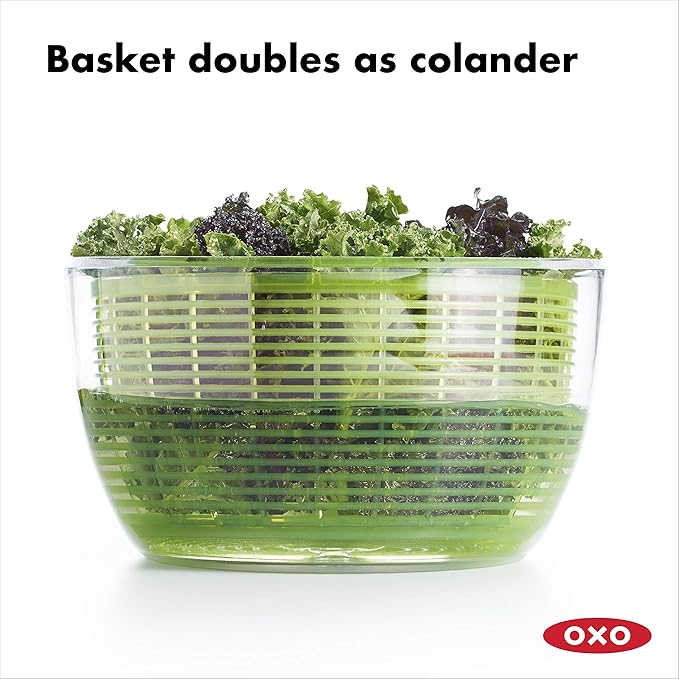 OXO Good Grips Salad Spinner - Large, Green Lettuce & Fruit Washer, BPA-Free, Easy One-Hand Pump (Pack of 4)