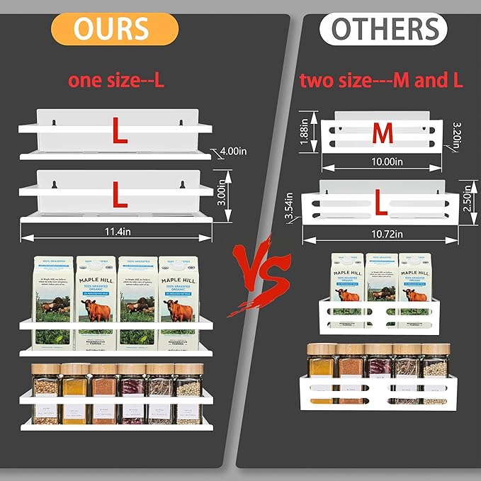Magnetic Spice Rack for Refrigerator Seasoning Organizer for Spice Fridge Shelf storage Magnetic Shelf with Hook for Oven(6pack) (4Pack-Cut out-white)