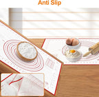 HOOMIL Silicone Baking Mat, Non-Stick, Non-Slip, Extra Large Pastry Mat for Rolling Dough, Bread Pie Crust Pizza Cookies Fondant Making, with Measurements - 24"x16"