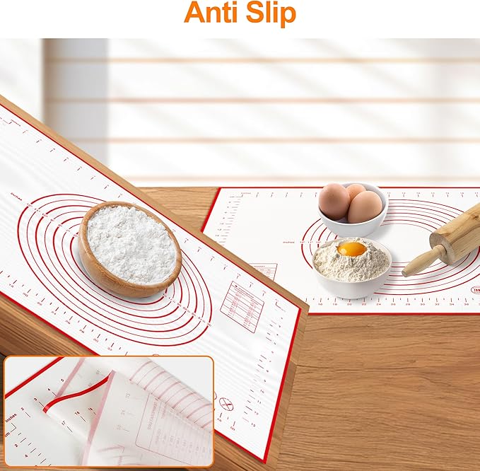 HOOMIL Silicone Baking Mat, Non-Stick, Non-Slip, Extra Large Pastry Mat for Rolling Dough, Bread Pie Crust Pizza Cookies Fondant Making, with Measurements - 28"x20"